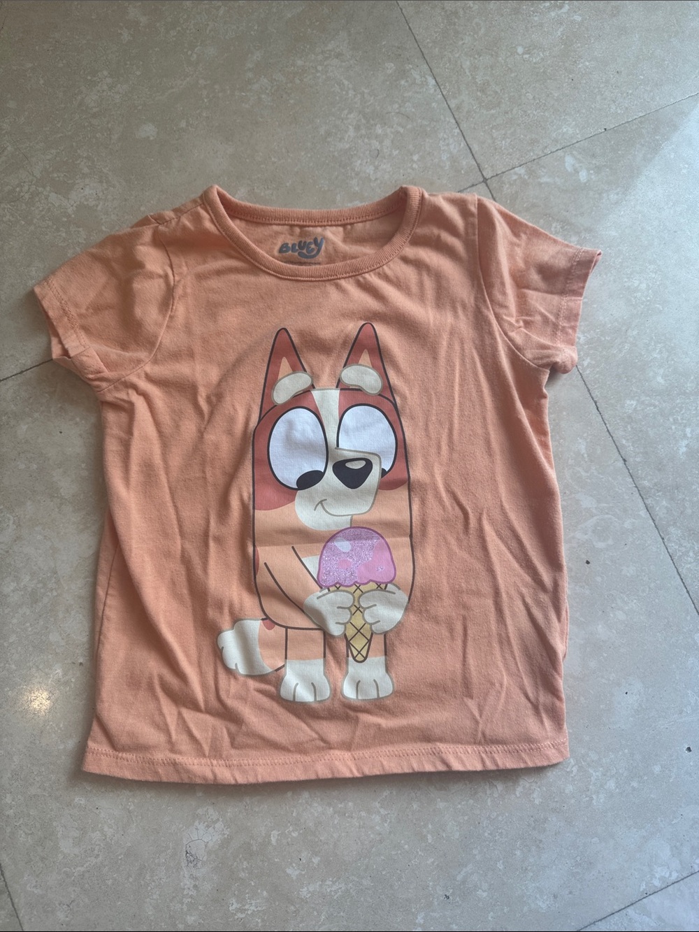 Peach Short-Sleeve Kids Tee with Ice Cream Dog Graphic